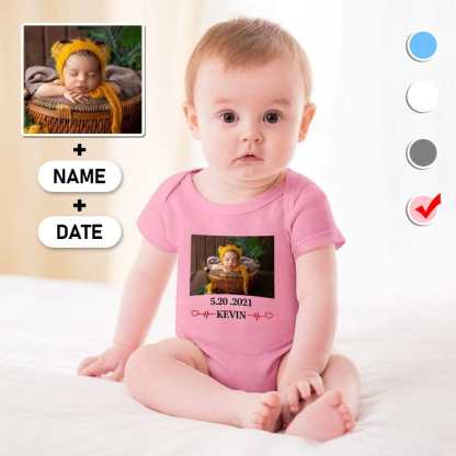 FacePajamas Baby Pajama 3months / Pink Custom Face&Name&Date My Baby Bubble Romper Girls Boys Baby Jumpsuit Personalized Bodysuit Newborn Baby