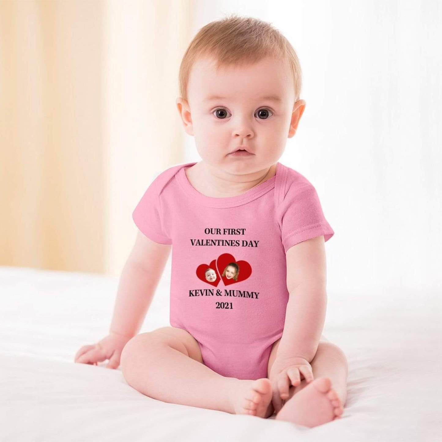 FacePajamas Baby Pajama 3months / Pink Custom Face&Text Mom&Me Baby Bubble Romper Newborn Baby Jumpsuit Bodysuit Personalized Girls Boys Baby Romper
