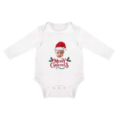FacePajamas Baby Pajama 3months / White Custom Face Ch istmas Gift Infant Bodysuit One Piece Jumpsuit Personalized Long Sleeve Rompers Baby Clothes