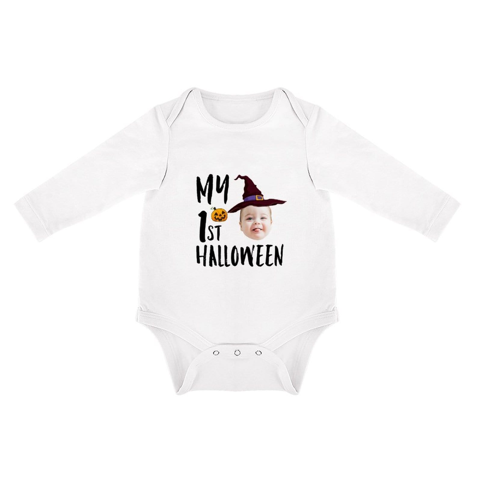 FacePajamas Baby Pajama 3months / White Custom Face Halloween Gift Bubble Romper Personalized Triangular Baby Jumpsuit Bubble