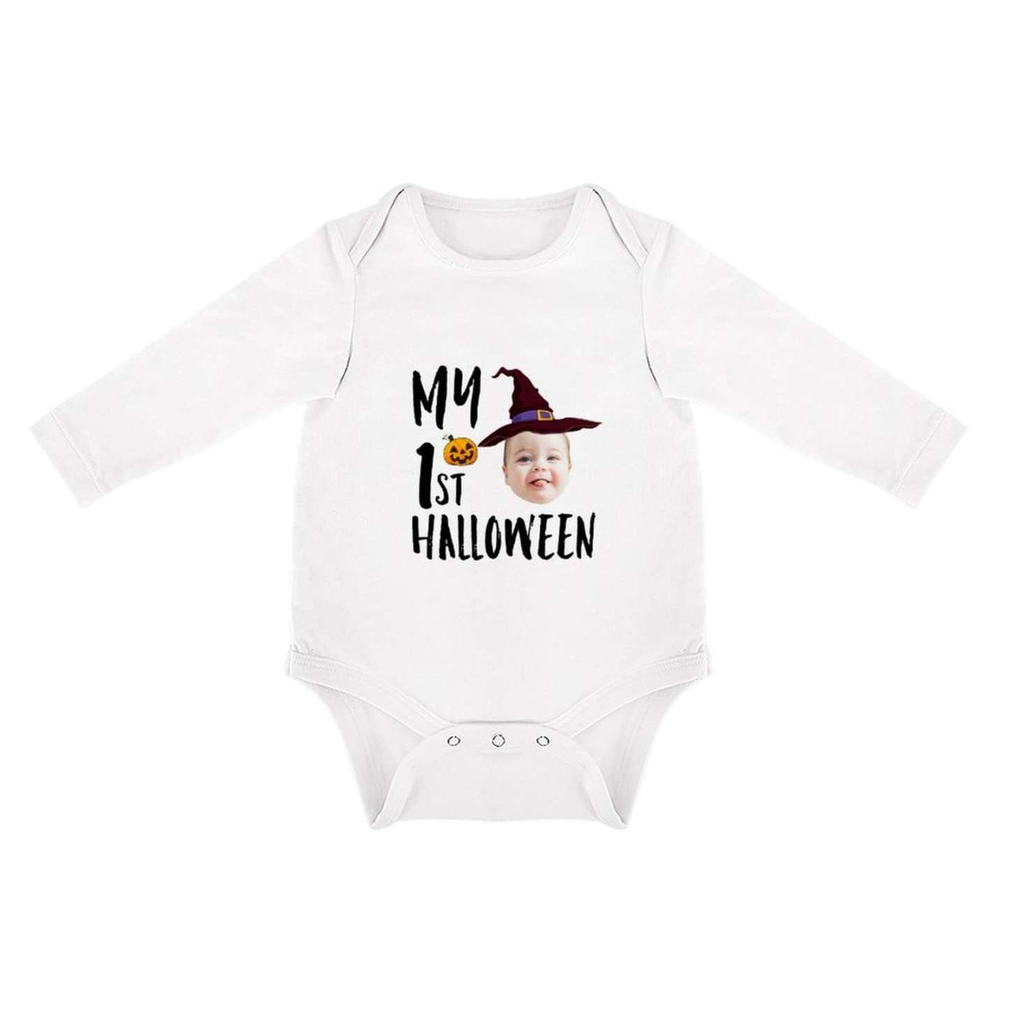 FacePajamas Baby Pajama 3months / White Custom Face Halloween Gift Bubble Romper Personalized Triangular Baby Jumpsuit Bubble