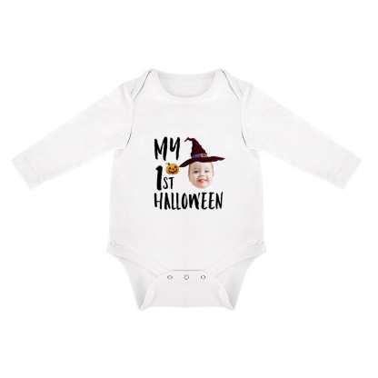 FacePajamas Baby Pajama 3months / White Custom Face Halloween Gift Bubble Romper Personalized Triangular Baby Jumpsuit Bubble