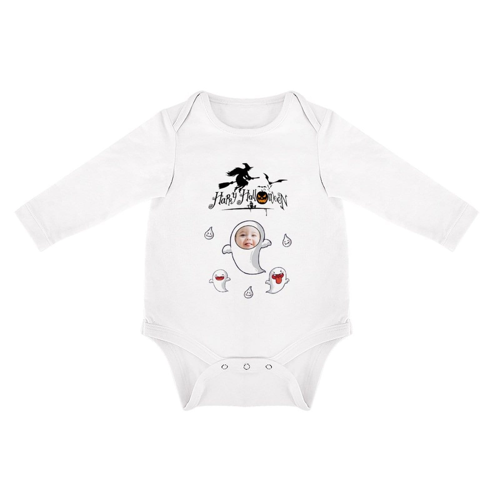 FacePajamas Baby Pajama 3months / White Custom Face Happy Halloween Infant Bodysuit One Piece Jumpsuit Personalized Long Sleeve Rompers Baby Clothes