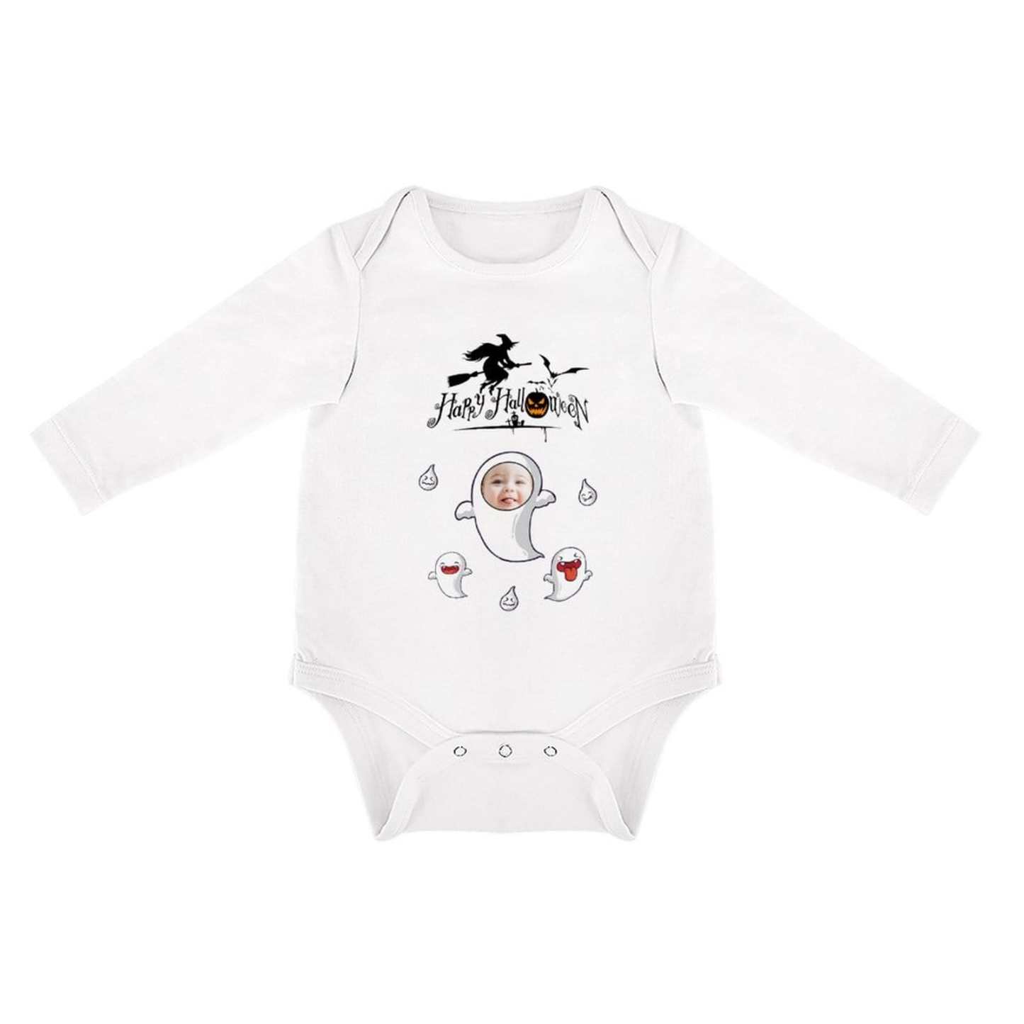 FacePajamas Baby Pajama 3months / White Custom Face Happy Halloween Infant Bodysuit One Piece Jumpsuit Personalized Long Sleeve Rompers Baby Clothes