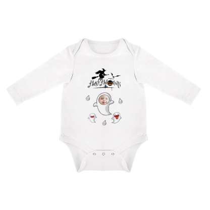 FacePajamas Baby Pajama 3months / White Custom Face Happy Halloween Infant Bodysuit One Piece Jumpsuit Personalized Long Sleeve Rompers Baby Clothes