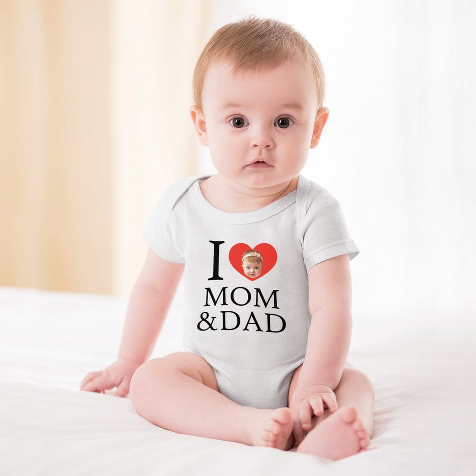 FacePajamas Baby Pajama 3months / White Custom Face Love You Bubble Romper Girls Boys Baby Jumpsuit Personalized Newborn Baby Bodysuit