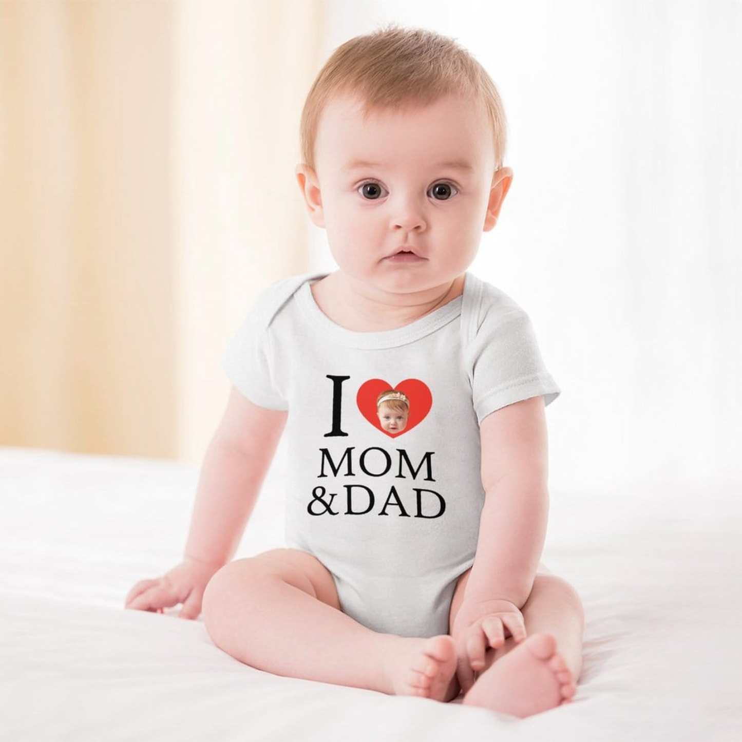 FacePajamas Baby Pajama 3months / White Custom Face Love You Bubble Romper Girls Boys Baby Jumpsuit Personalized Newborn Baby Bodysuit