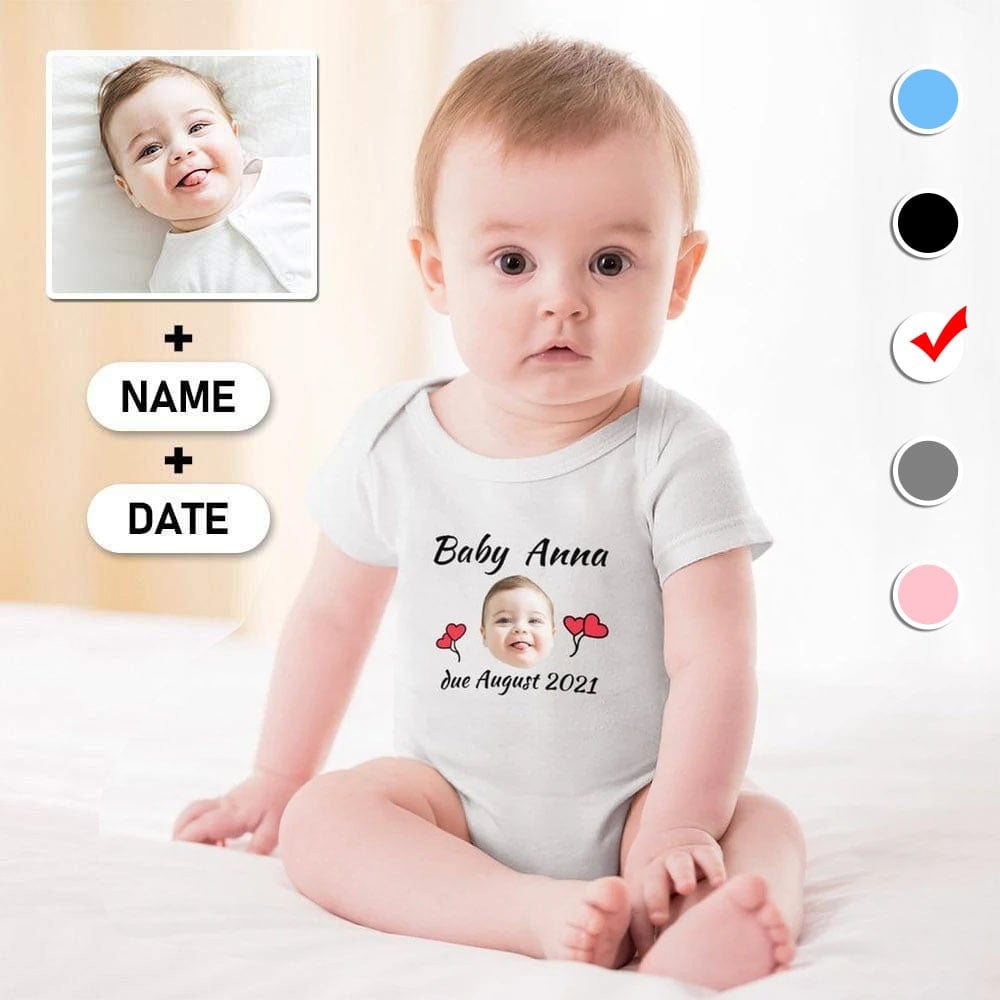 FacePajamas Baby Pajama 3months / White Custom Face&Name&Date Cherub Bubble Romper Baby Jumpsuit Personalized Baby Romper Newborn Baby Bodysuit