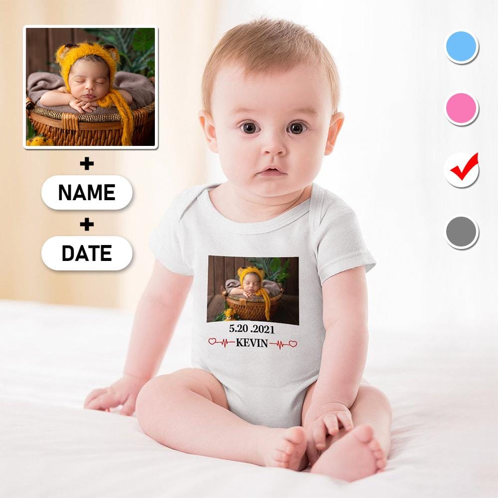 FacePajamas Baby Pajama 3months / White Custom Face&Name&Date My Baby Bubble Romper Girls Boys Baby Jumpsuit Personalized Bodysuit Newborn Baby