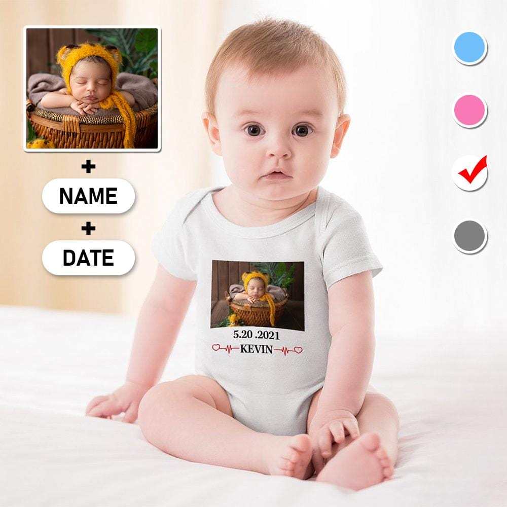 FacePajamas Baby Pajama 3months / White Custom Face&Name&Date My Baby Bubble Romper Girls Boys Baby Jumpsuit Personalized Bodysuit Newborn Baby