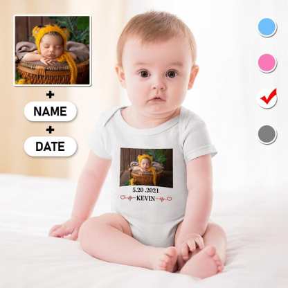 FacePajamas Baby Pajama 3months / White Custom Face&Name&Date My Baby Bubble Romper Girls Boys Baby Jumpsuit Personalized Bodysuit Newborn Baby