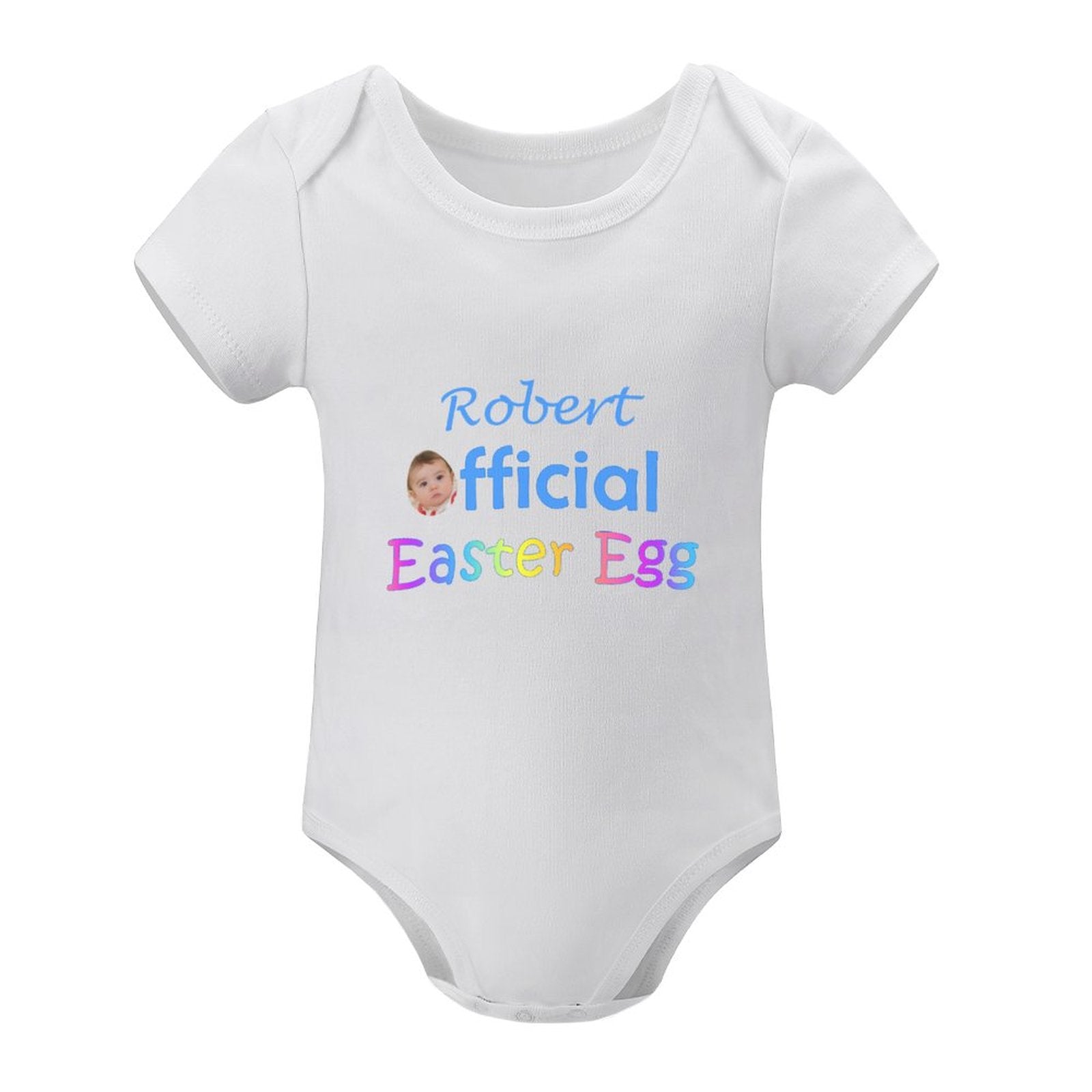 FacePajamas Baby Pajama 3months / White Custom Face&Name Easter Egg Newborn Baby Bodysuit Girls Boys Baby Jumpsuit Personalized Summer Bubble Romper