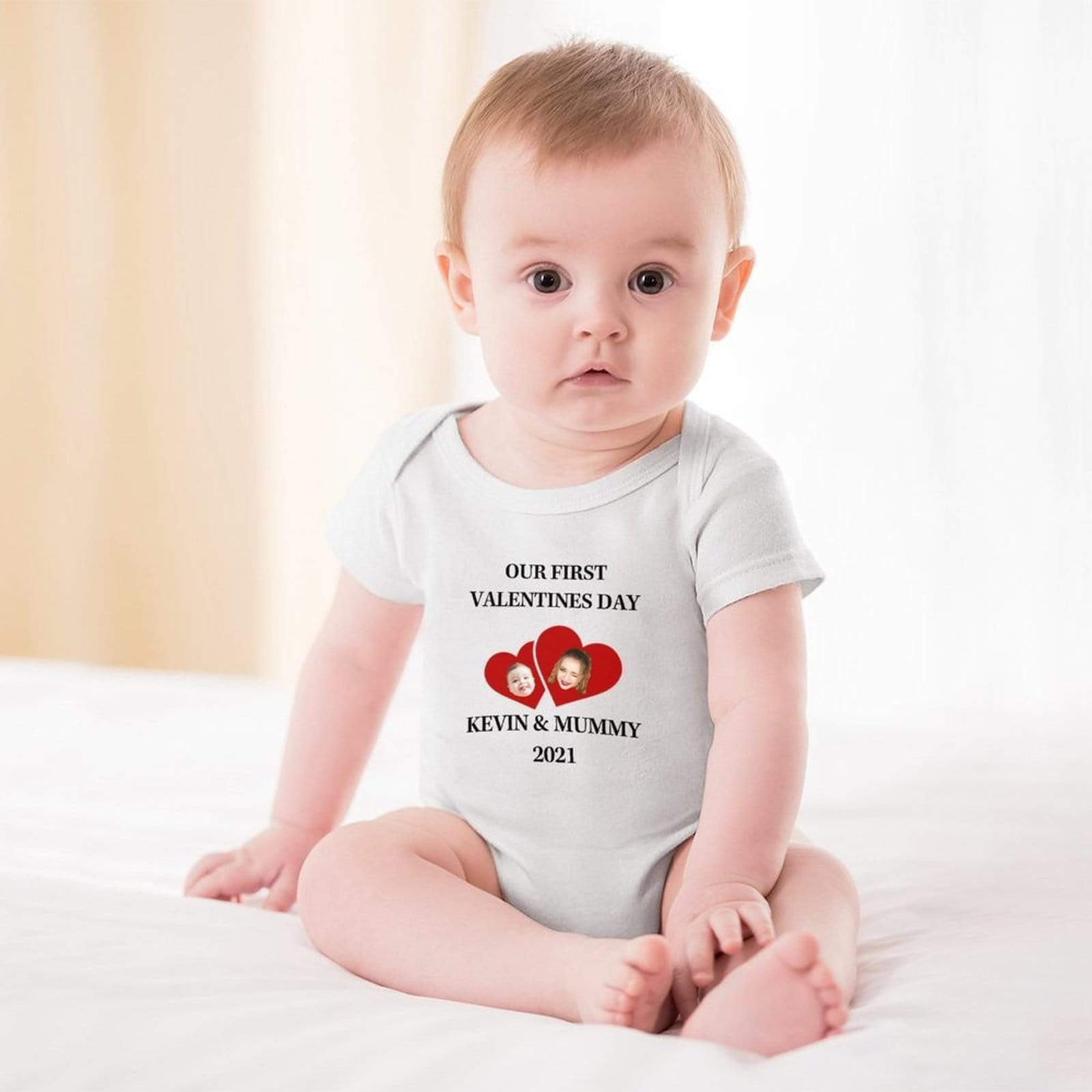 FacePajamas Baby Pajama 3months / White Custom Face&Text Mom&Me Baby Bubble Romper Newborn Baby Jumpsuit Bodysuit Personalized Girls Boys Baby Romper