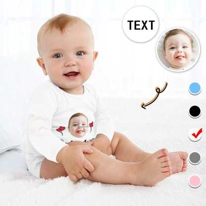 FacePajamas Baby Pajama 3months / White Custom Face&Text Red Heart Infant Bodysuit One Piece Jumpsuit Personalized Long Sleeve Rompers Baby Clothes