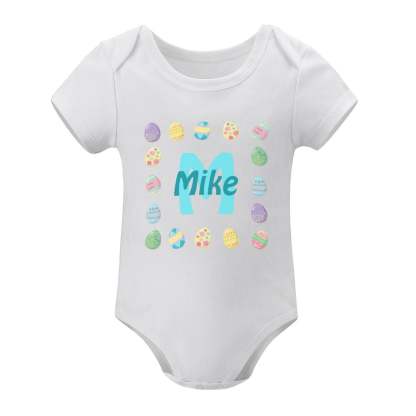 FacePajamas Baby Pajama 3months / White Custom Name Childlike Egg Newborn Baby Bodysuit Girls Boys Baby Jumpsuit Personalized Summer Bubble Romper