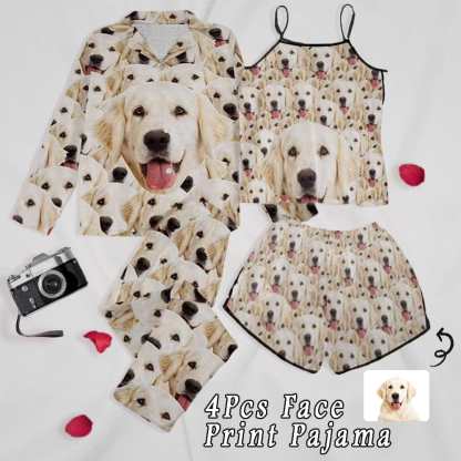 FacePajamas Mix Pajama-2ML 4Pcs-Long Sleeve+Cami Set / S 4 Pcs Face Print Pajamas-Custom Face Pajamas My Lovely Dog Sleepwear Personalized Women's Long Sleeve Pajama Set & Sexy Cami Pajama Set