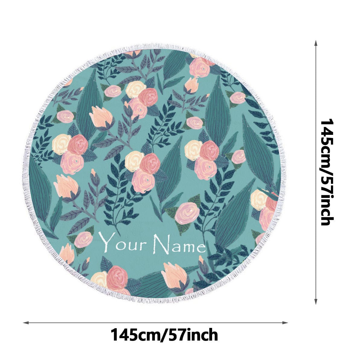 FacePajamas Beach Towel-2ML-S2B 57''x57'' Custom Name Personalized Flower Round Beach Towel Bath Towel Custom Pool Towel Birthday Vacation