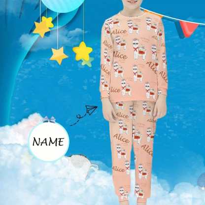 FacePajamas Pajama 6-7Y(XS) Cartoon Animals Pjs Custom Name Red Sleepwear Personalized Kids Long Sleeve Pajama Set