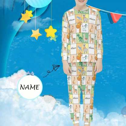 FacePajamas Pajama 6-7Y(XS) Custom Name Pjs Cartoon Animals Gird Sleepwear Personalized Kids Long Sleeve Pajama Set