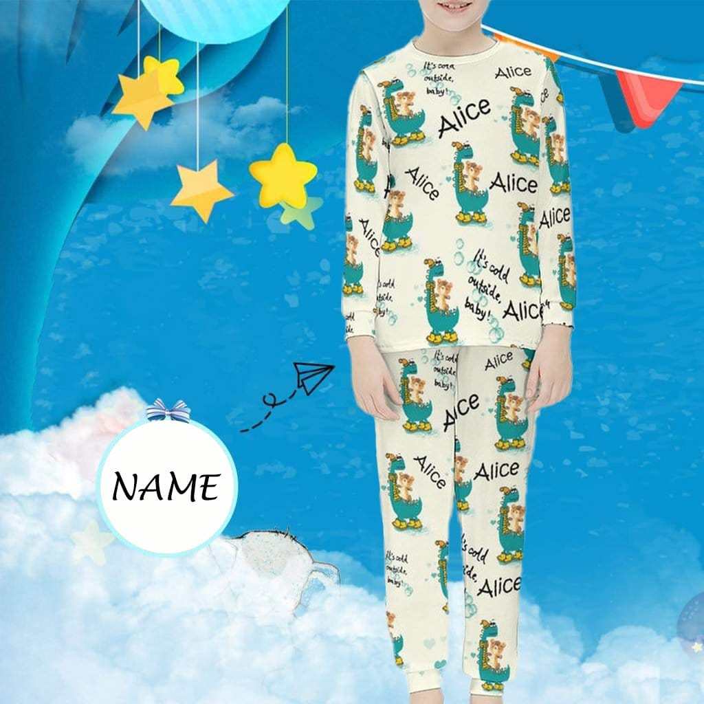 FacePajamas Pajama 6-7Y(XS) Custom Name Pjs Cartoon Animals White Nightwear Personalized Kids Long Sleeve Pajamas Set