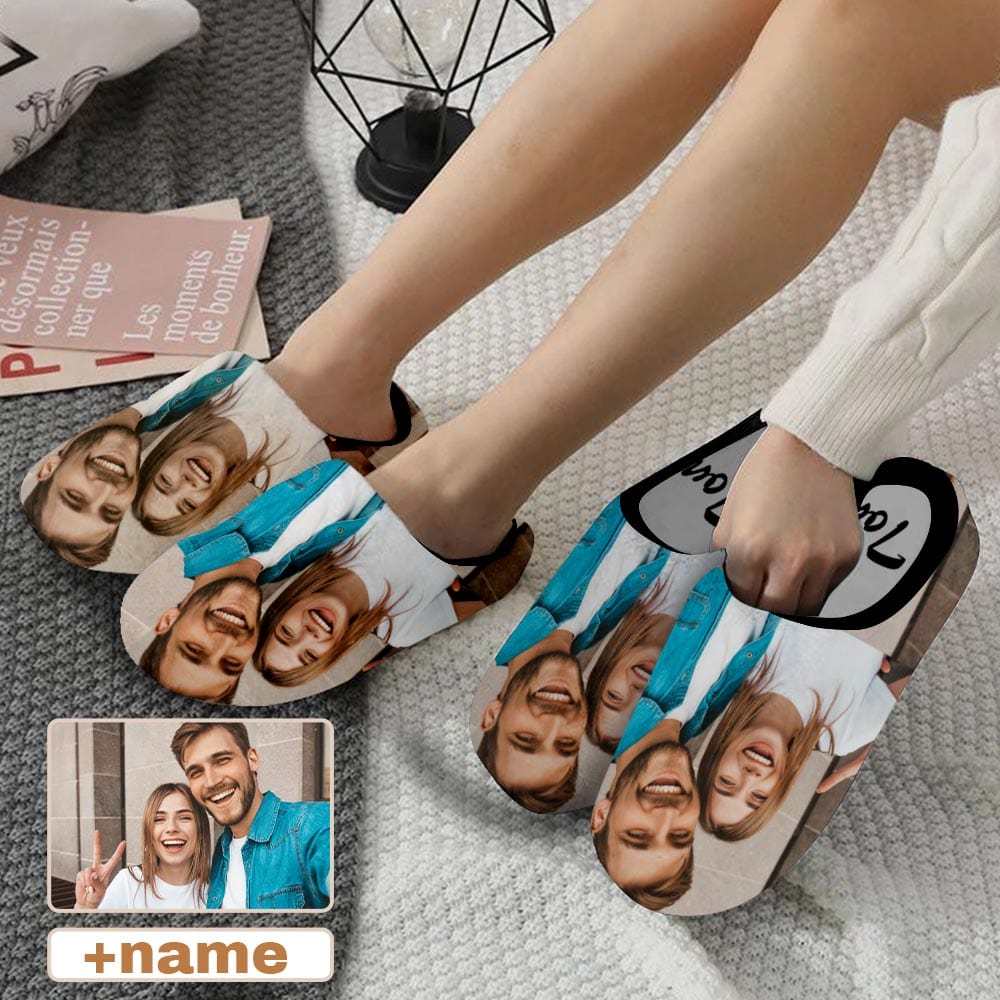 FacePajamas Slippers 7 AM Custom Couple Photo&Name All Over Print Personalized Non-Slip Cotton Slippers For Couple Girlfriend Boyfriend