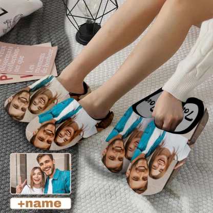 FacePajamas Slippers 7 AM Custom Couple Photo&Name All Over Print Personalized Non-Slip Cotton Slippers For Couple Girlfriend Boyfriend