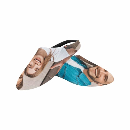 FacePajamas Slippers 7 AM Custom Couple Photo&Name All Over Print Personalized Non-Slip Cotton Slippers For Couple Girlfriend Boyfriend