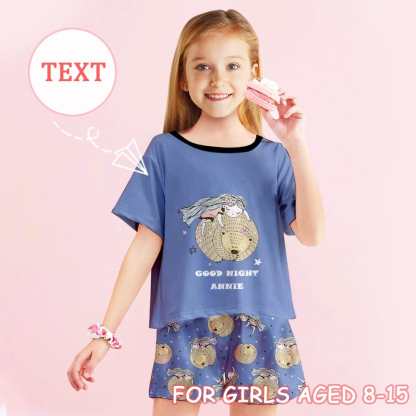 FacePajamas Pajama 8-9(XS) Big Kids Pajamas Custom Text Good Night Bear Sleepwear Personalized Kids' Short Pajama Set For Girls 8-15Y