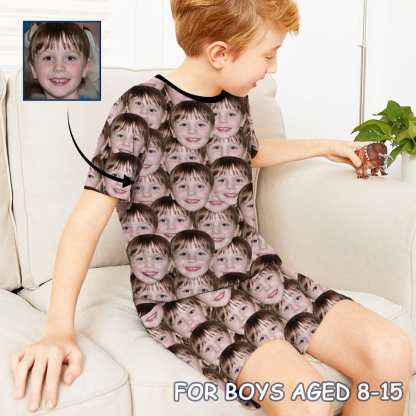 FacePajamas Pajamas For Boy / 8-9Y #Holiday Special Pajamas #Father's Day #Parent Child Clothing-Custom Face Seamless Crew Neck Short Pajama Set For Holiday Gift