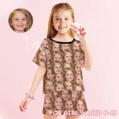 FacePajamas Pajamas For Girl / 8-9Y #Holiday Special Pajamas #Father's Day #Parent Child Clothing-Custom Face Seamless Crew Neck Short Pajama Set For Holiday Gift