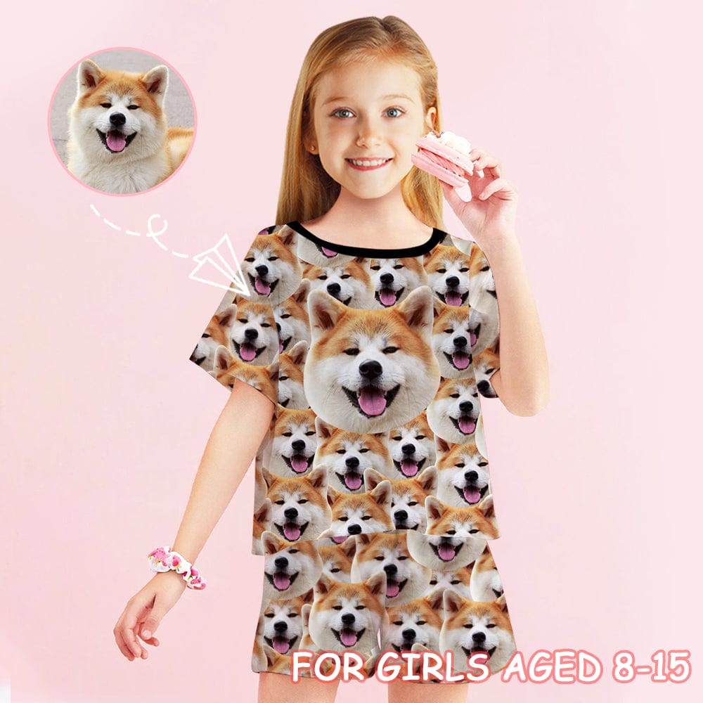 FacePajamas Pajamas 8-9Y [Special Sale] Big Kids Pajamas Custom Pet Photo Sleepwear Cute Dog Short Sleeve Pajama Set For Girls 8-15Y