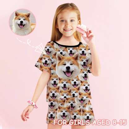 FacePajamas Pajamas 8-9Y [Special Sale] Big Kids Pajamas Custom Pet Photo Sleepwear Cute Dog Short Sleeve Pajama Set For Girls 8-15Y