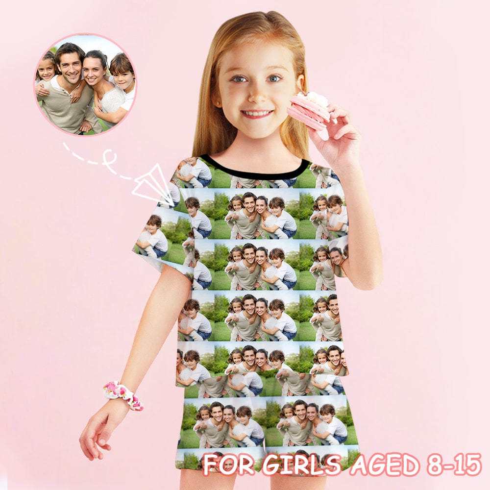 FacePajamas Pajama 8-9Y [Special Sale] Big Kids Pajamas Custom Photo Happy Family Childrens Pyjamas Sets Short Pajama Set For Girls Summer Loungewear