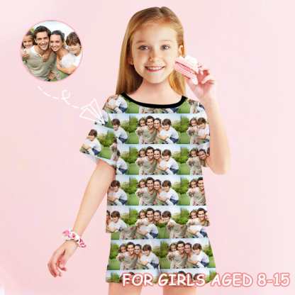 FacePajamas Pajama 8-9Y [Special Sale] Big Kids Pajamas Custom Photo Happy Family Childrens Pyjamas Sets Short Pajama Set For Girls Summer Loungewear