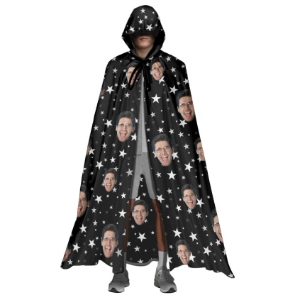 FacePajamas Halloween Cloak-2ML-ZD Adult / Black / One Size Custom Face Multicolor Unisex Hooded Halloween Cloak for Adult and Kids Cosplay Costumes Wizard Cape with Hat