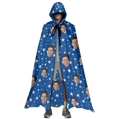 FacePajamas Halloween Cloak-2ML-ZD Adult / Blue / One Size Custom Face Multicolor Unisex Hooded Halloween Cloak for Adult and Kids Cosplay Costumes Wizard Cape with Hat