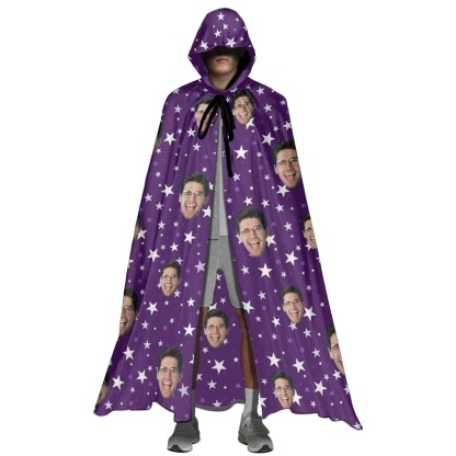 FacePajamas Halloween Cloak-2ML-ZD Adult / Purple / One Size Custom Face Multicolor Unisex Hooded Halloween Cloak for Adult and Kids Cosplay Costumes Wizard Cape with Hat
