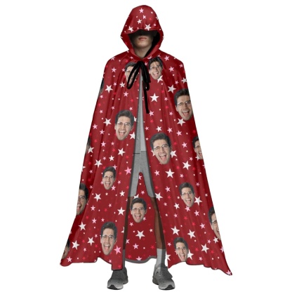 FacePajamas Halloween Cloak-2ML-ZD Adult / Red / One Size Custom Face Multicolor Unisex Hooded Halloween Cloak for Adult and Kids Cosplay Costumes Wizard Cape with Hat