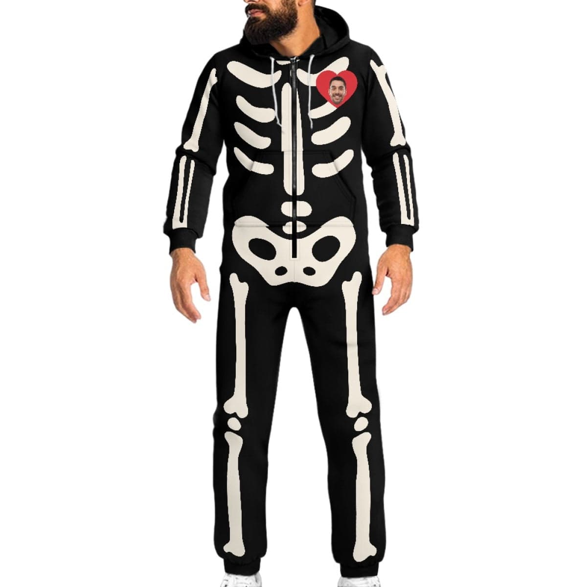 FacePajamas Hooded Onesie-2ML-ZD Adult / S Halloween Custom Face Bones Family Hooded Onesie Jumpsuits with Pocket Personalized Zip One-piece Pajamas for Adult kids