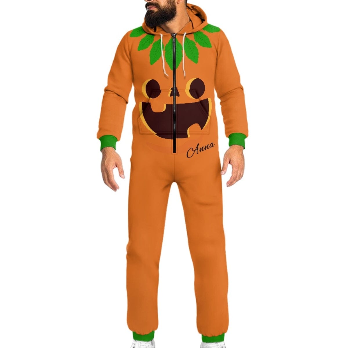 FacePajamas Hooded Onesie-2ML-ZD Adult / S Halloween Custom Name Pumpkin Family Hooded Onesie Jumpsuits with Pocket Personalized Zip One-piece Pajamas for Adult kids