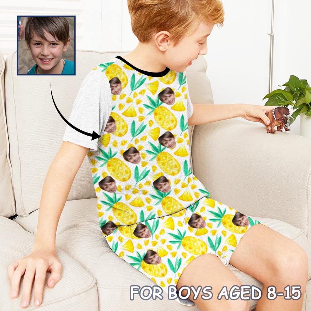 FacePajamas Pajama Big Boy Pajamas  Custom Face Seamless Pineapple Nightwear Personalized Kids' Short Pajama Set For Boys 8-15Y