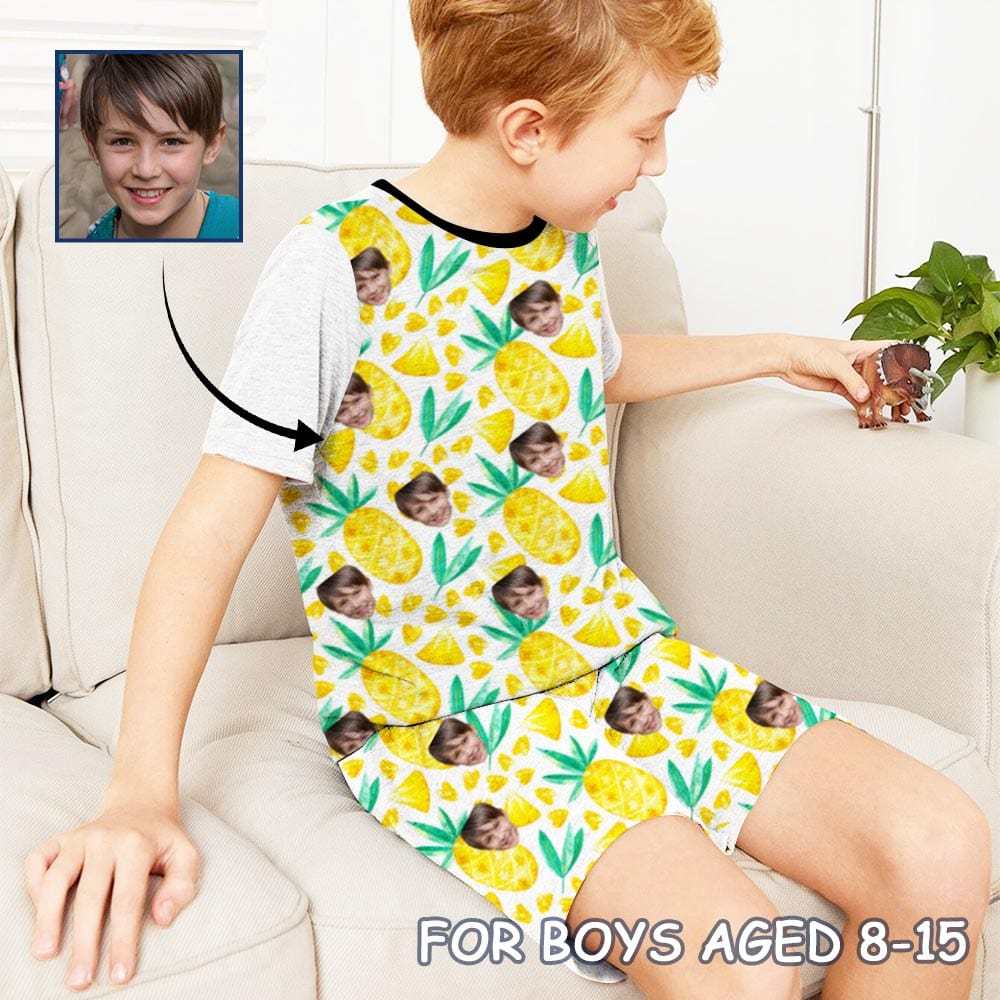 FacePajamas Pajama Big Boy Pajamas  Custom Face Seamless Pineapple Nightwear Personalized Kids' Short Pajama Set For Boys 8-15Y