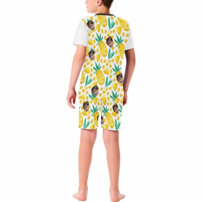 FacePajamas Pajama Big Boy Pajamas  Custom Face Seamless Pineapple Nightwear Personalized Kids' Short Pajama Set For Boys 8-15Y