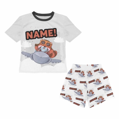 FacePajamas Pajama Big Boy Pajamas Custom Name Cartoon Animals Nightclothes Personalized Kids' Short Pajama Set For Boys 8-15Y