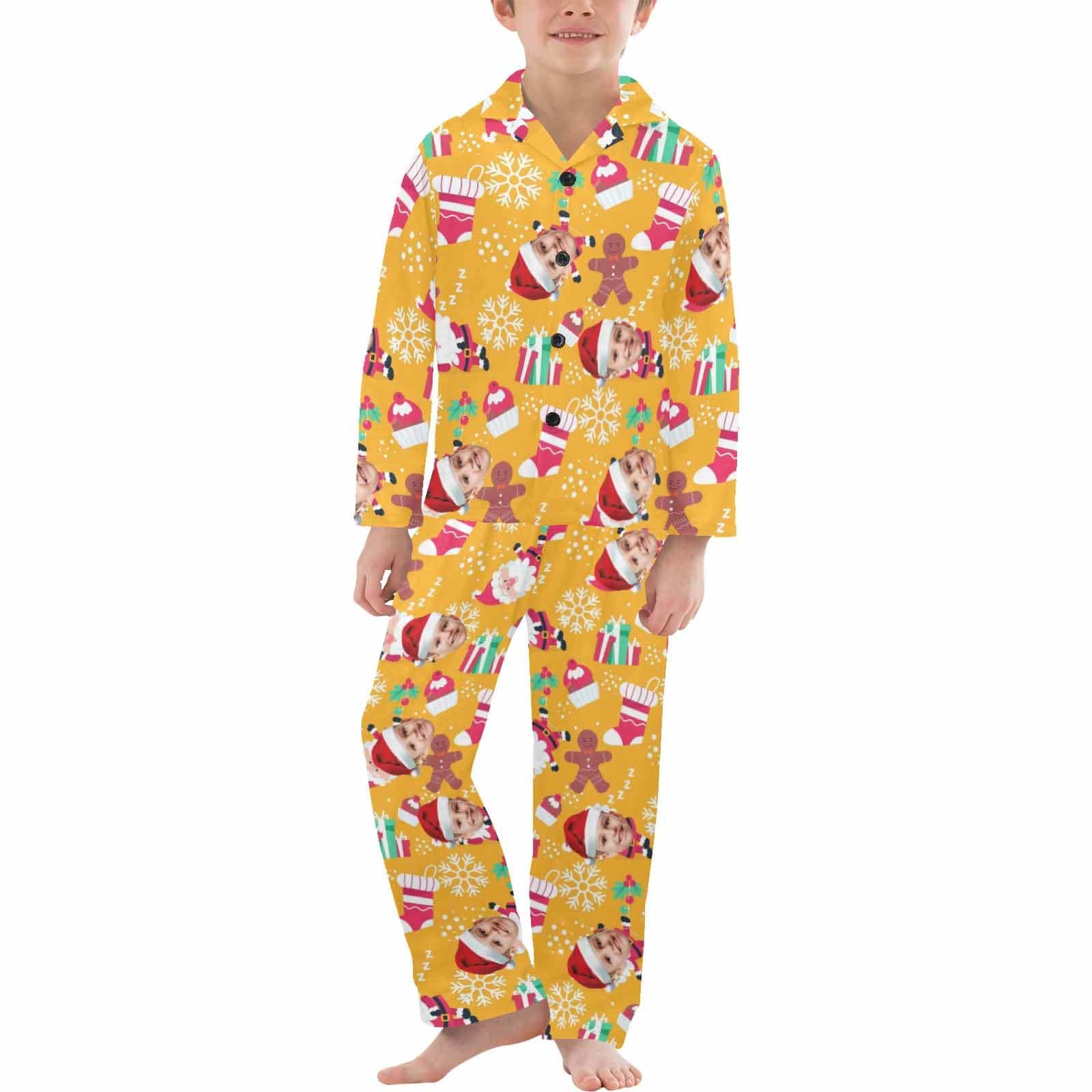 FacePajamas Kids Pajama Big Boys / 8-9Y Kid's Pajamas Yellow Custom Sleepwear with Face Personalized Christmas Pajama Set For Boys&Girls 2-15Y