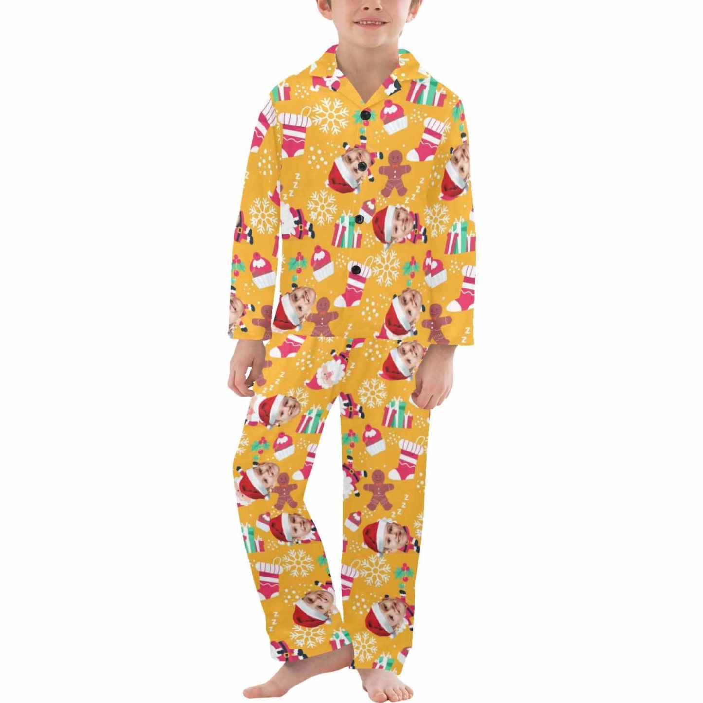 FacePajamas Kids Pajama Big Boys / 8-9Y Kid's Pajamas Yellow Custom Sleepwear with Face Personalized Christmas Pajama Set For Boys&Girls 2-15Y