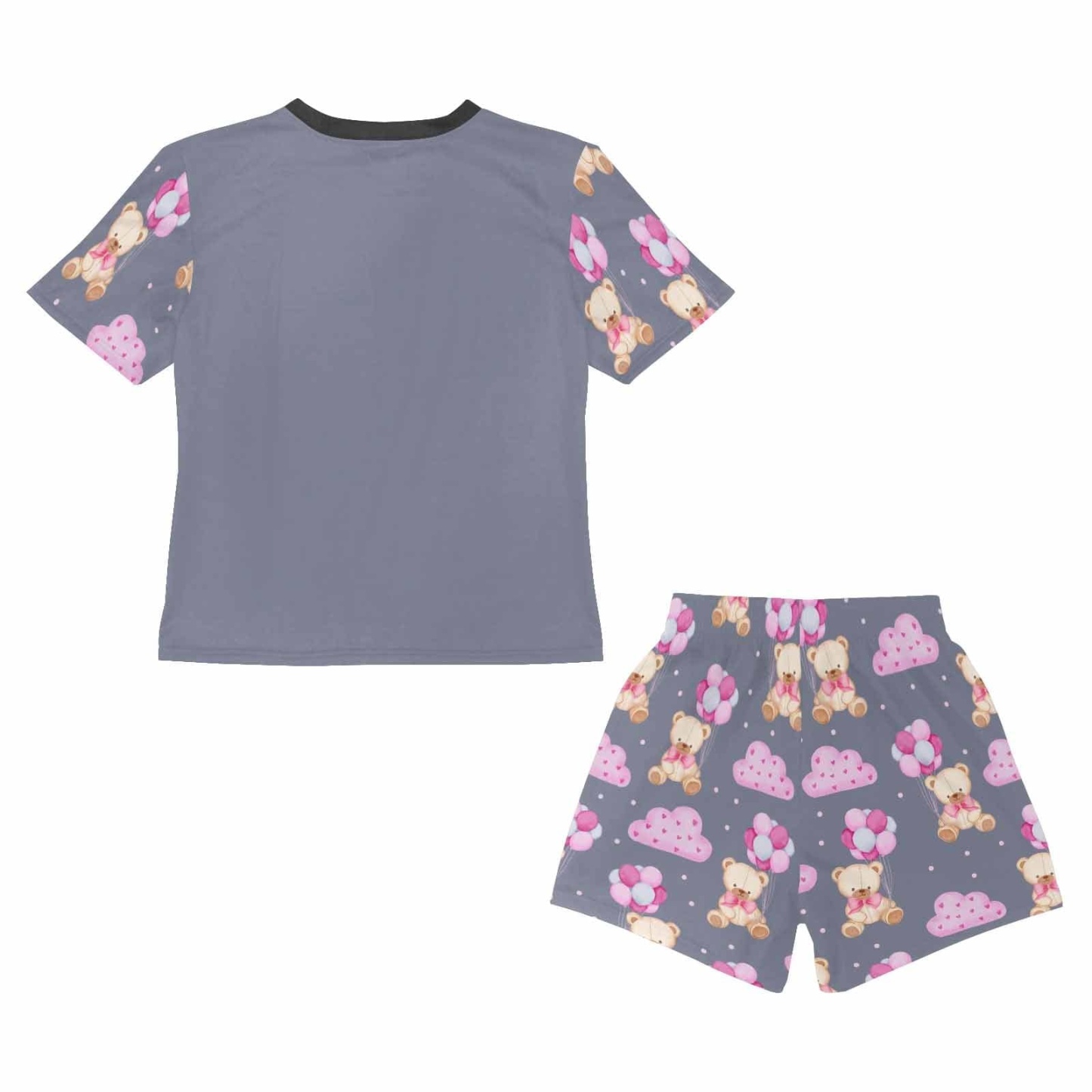 FacePajamas Pajama Big Kids Pajamas Custom Name Bear Balloon Sleepwear Personalized Short Sleeve Pajama Set For Girls 8-15Y
