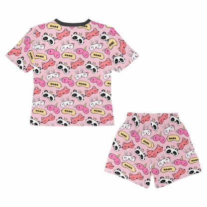 FacePajamas Pajama Big Kids Pajamas Custom Name Cartoon Pink Sleepwear Personalized Kids' Short Pajama Set For Girls 8-15Y