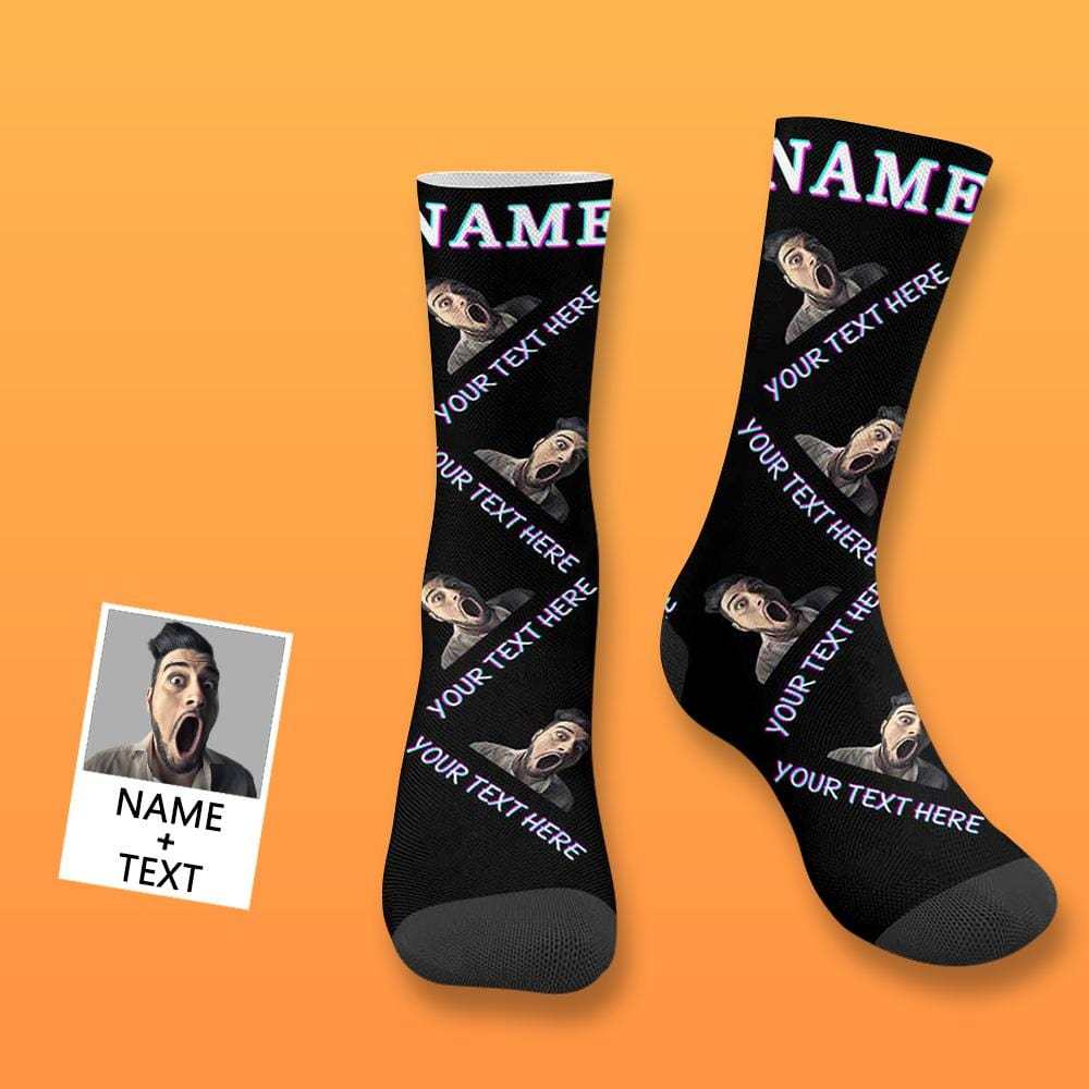 FacePajamas Sublimated Crew Socks Black Custom Face&Name&Text Socks Personalized Black White Sublimated Crew Socks Unisex Gift for Men Women