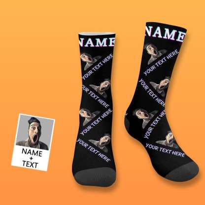 FacePajamas Sublimated Crew Socks Black Custom Face&Name&Text Socks Personalized Black White Sublimated Crew Socks Unisex Gift for Men Women